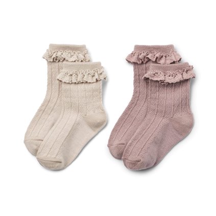 2 páry dětské merino ponožky Nora Dry rose WHEAT
