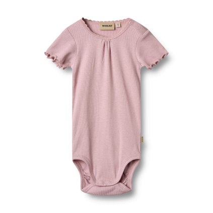 Dětské body s krátkým rukávem z bio bavlny a modalu Edna Lavender mist Wheat
