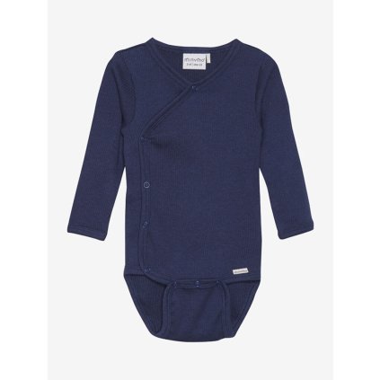 Dětské zavinovací body s dlouhým rukávem z bavlny a modalu Dark Navy Minymo
