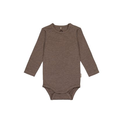 Dětské body dlouhý rukáv z merino vlny a bambusu hnědé Melange Denver Mikk-Line