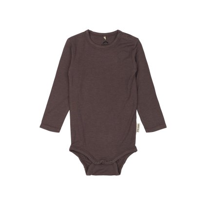 Dětské body dlouhý rukáv z merino vlny a bambusu hnědé Sparrow Mikk-Line