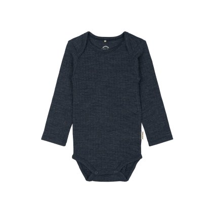Dětské body dlouhý rukáv z merino vlny modré Melange Blue Nights Mikk-Line