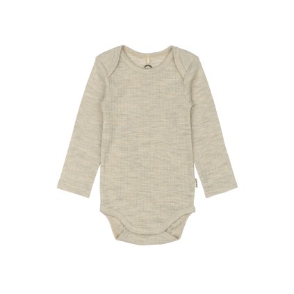 Dětské body dlouhý rukáv z merino vlny hnědé Melange Offwhite Mikk-Line