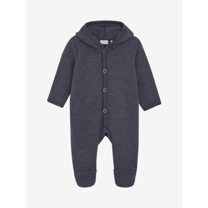Merino overal celotělový s kapucí s oušky na knoflíky šedý Odyssey Gray Melange Fixoni