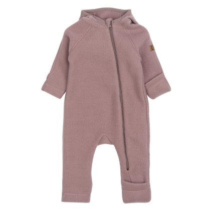 Merino overal na zip s oušky růžový Twilight Mauve Mikk-Line