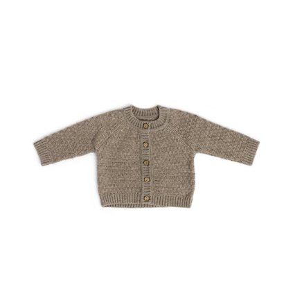 Pletený Cardigan z merino vlny pro děti hnědý Nature melange Smallstuff