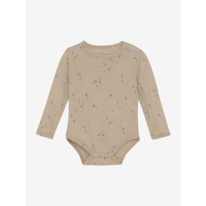Dětské body z merino vlny a hedvábí s dlouhým rukávem Fixoni - hnědé Light Taupe