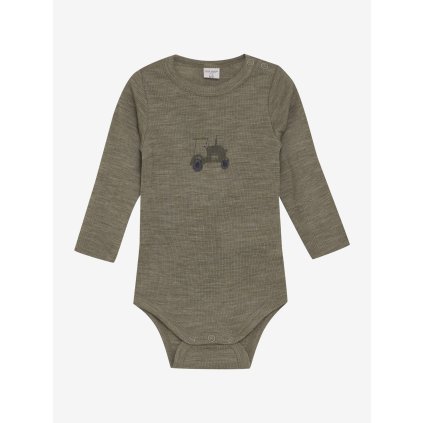 Merino body pro děti s dlouhým rukávem CeLaVi - Khaki Dusky Green