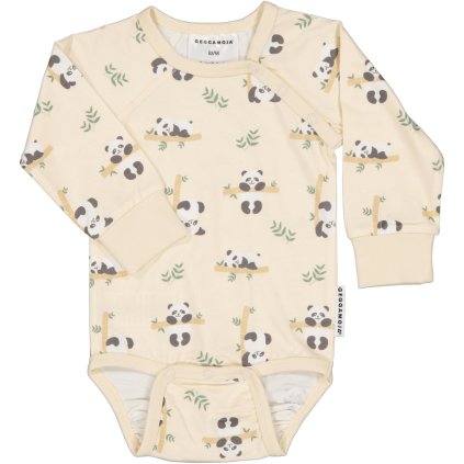 Bambusové body dětské s dlouhým rukávem Beige panda Geggamoja