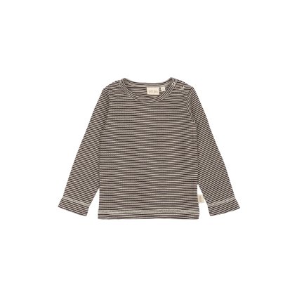 Dětské triko s dlouhým rukávem z merino vlny PETIT PIAO - hnědé Coffee Bean/Dark Off White