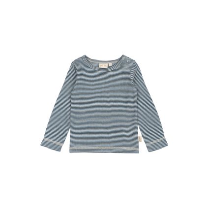 Dětské triko s dlouhým rukávem z merino vlny PETIT PIAO - modré Ensign blue/dark off white