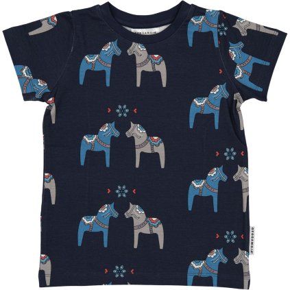 Dětské bambusové tričko s krátkým rukávem Geggamoja - Navy Dala horse