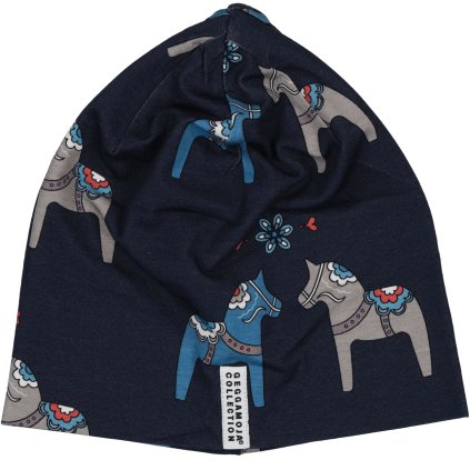 Bambusová dětská čepice s fleecovou podšívkou Geggamoja - Navy Dala horse