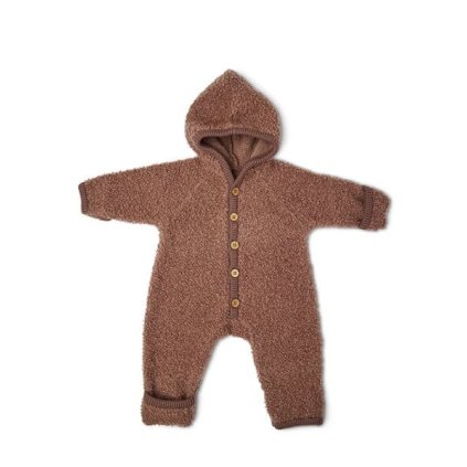 Merino overal bouclé pro děti s kapucí a ohrnovacími náplety Smallstuff - rose brown
