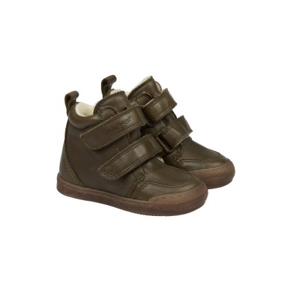 Flexibilní kotníkové kožené barefoot boty s vlněnou podšívkou pro první krůčky Sneaker™ Wool Booty - Dark green