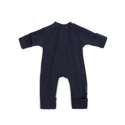 Merino overal bez kapuce s dvojitým zipem modrý navy Smallstuff