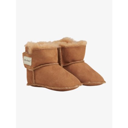 Dětské zateplené capačky z jehněčí kůže EN FANT - hnědé Leather brown
