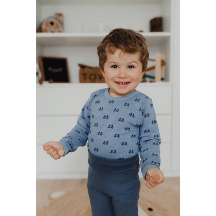 Dětské merino body ze 100% merino vlny dlouhý rukáv Jaquard SAFA - modré