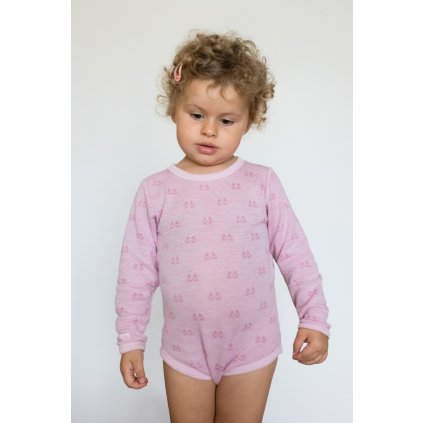 Dětské merino body ze 100% merino vlny dlouhý rukáv Jaquard SAFA - růžové