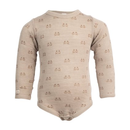 Dětské merino body ze 100% merino vlny dlouhý rukáv Jaquard SAFA - béžové
