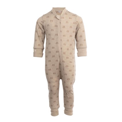 Dětský rostoucí overal/pyžamo ze 100% merino vlny Jaquard SAFA - béžový