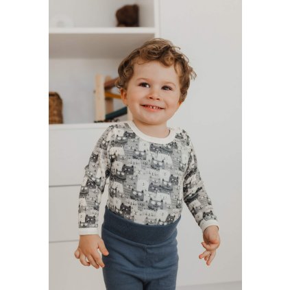 Dvouvrstvé merino body s bambusem dlouhý rukáv SAFA - šedá kočka