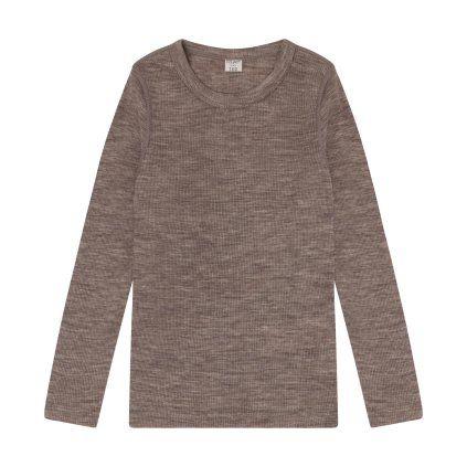 Dětské merino triko 100% Extra Fine dlouhý rukáv CeLaVi – hnědé Walnut Melange