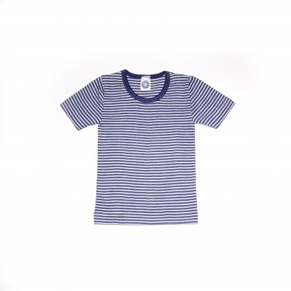 Dětské triko s krátkým rukávem z merino vlny a hedvábí modrý proužek Cosilana