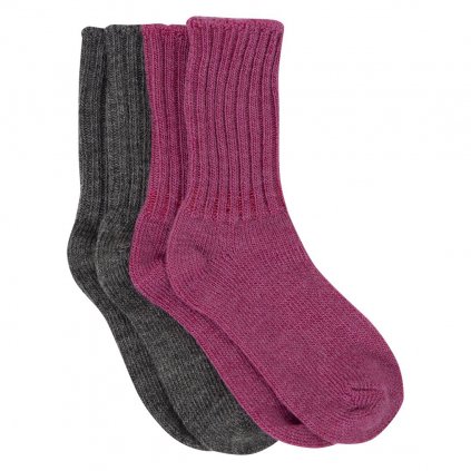 Dva páry klasické vlněné ponožky s žebrovaným úpletem růžové/šedá SAFA