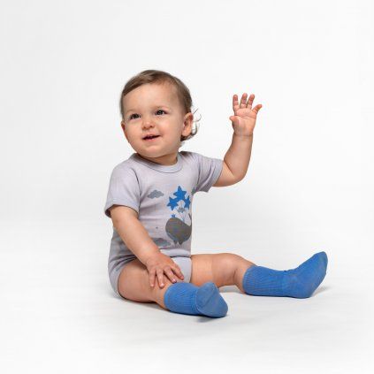 Bamboo and merino short sleeve whale bodysuit SAFA