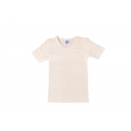 Dětské triko s krátkým rukávem z merino vlny a hedvábí krémové Cosilana