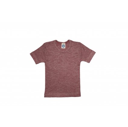 Dětské triko s krátkým rukávem z merino vlny, bavlny a hedvábí vínový melír Cosilana