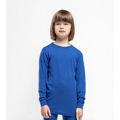 Dětské triko s dlouhým rukávem ze 100% merino vlny modrá barva SAFA
