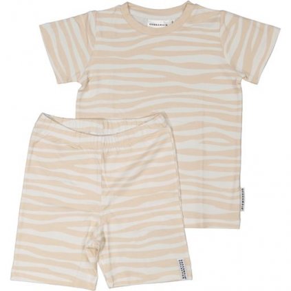 Bambusová letní dvoudílná souprava tričko a kraťasy Soft beige zebra Geggamoja