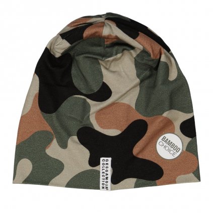 Dětská tenká bambusová čepice Green camo Geggamoja