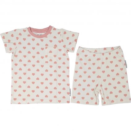 Bambusová letní dvoudílná souprava tričko a kraťasy Pink heart Geggamoja