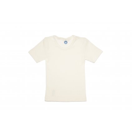 Dětské triko s krátkým rukávem z merino vlny, bavlny a hedvábí krémové Cosilana