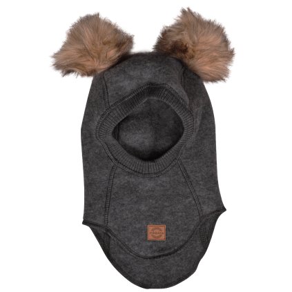 Merino kukla dětská s bambulkami tmavě šedá Mikk Line