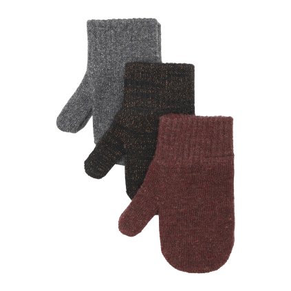 3 páry dětské pletené palčáky se třpytkami Mikk-Line - Dark Mink-Black-Antrazite