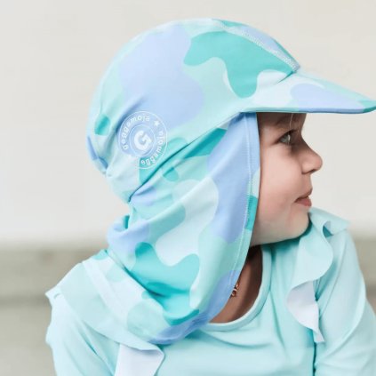 Dětský UV klobouk s kšiltem proti slunci Cammo mint Geggamoja