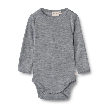 Merino body dětské dlouhý rukáv šedé melange grey Lucca Wheat