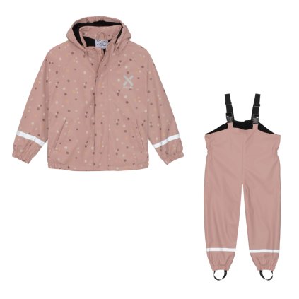 Dětská nepromokavá zateplená souprava do větru i deště růžová PINK FLOWER EXANI