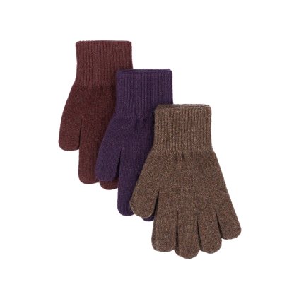 Dětské pletené vlněné prstové rukavice sada 3ks Mikk-Line Nightshade-Chocolate Chip-Rose Brown