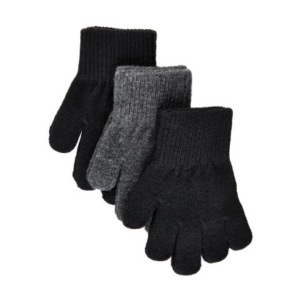 Dětské pletené vlněné prstové rukavice sada 3ks Mikk-Line černá/šedá/černá
