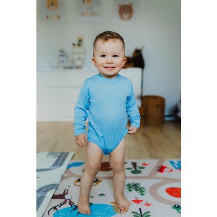 Merino body pro děti s tencelem s dlouhým rukávem modré Blue Bell SAFA