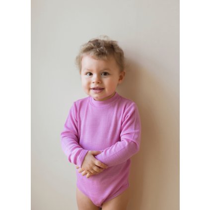 Merino body pro děti s tencelem s dlouhým rukávem růžové Begonia SAFA
