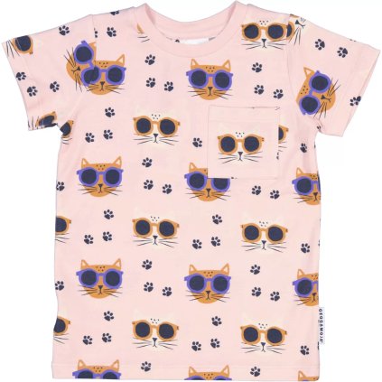 Dětské bambusové tričko s krátkým rukávem Pink Cool Cats Geggamoja