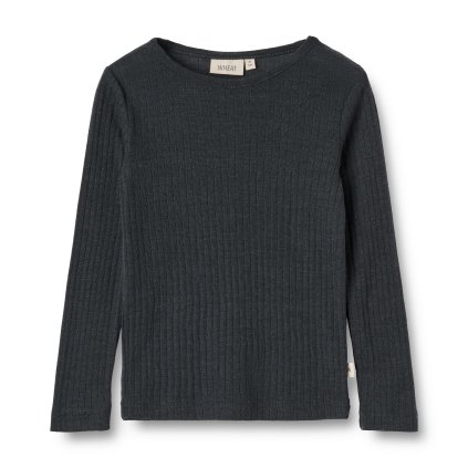 Dětské triko s dlouhým rukávem z merino vlny a hedvábí modré navy Wheat