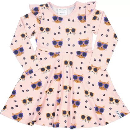 Bambusové dětské šaty s dlouhým rukávem Pink Cool Cats Geggamoja