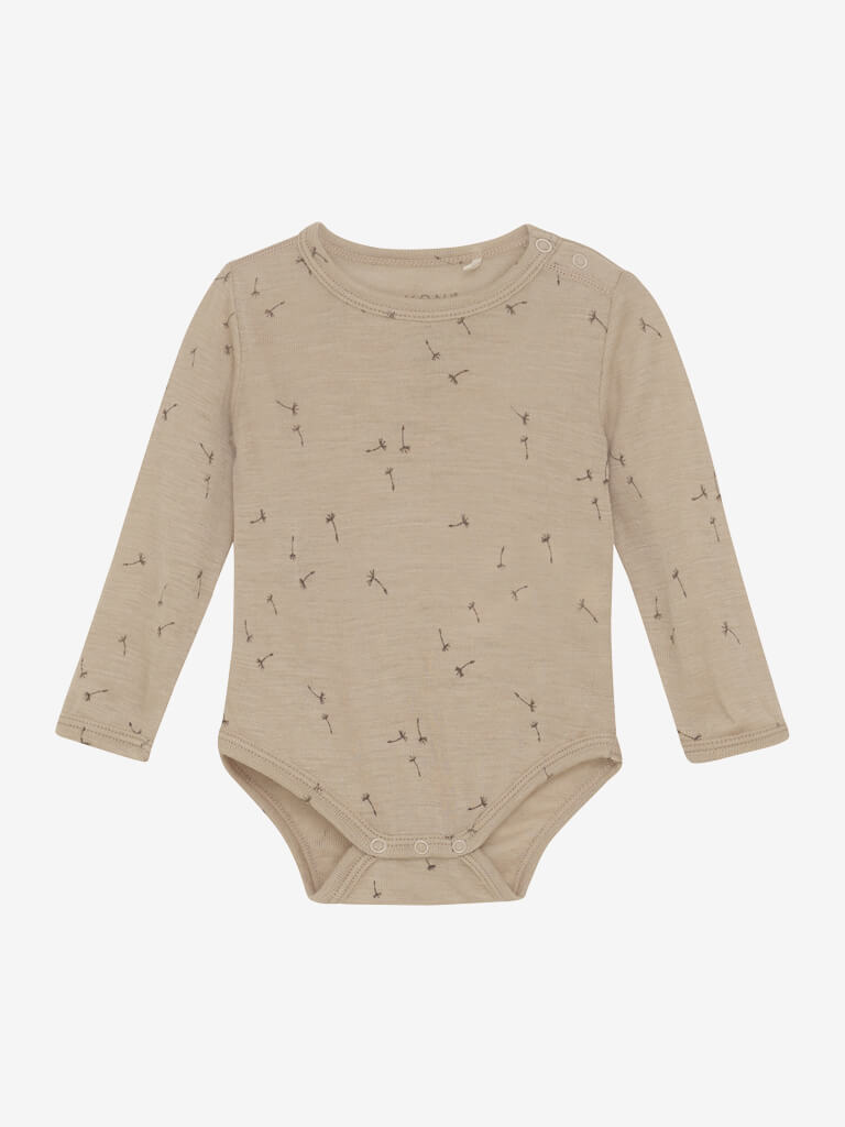 Dětské body z merino vlny a hedvábí s dlouhým rukávem Fixoni - hnědé Light Taupe Velikost: 68